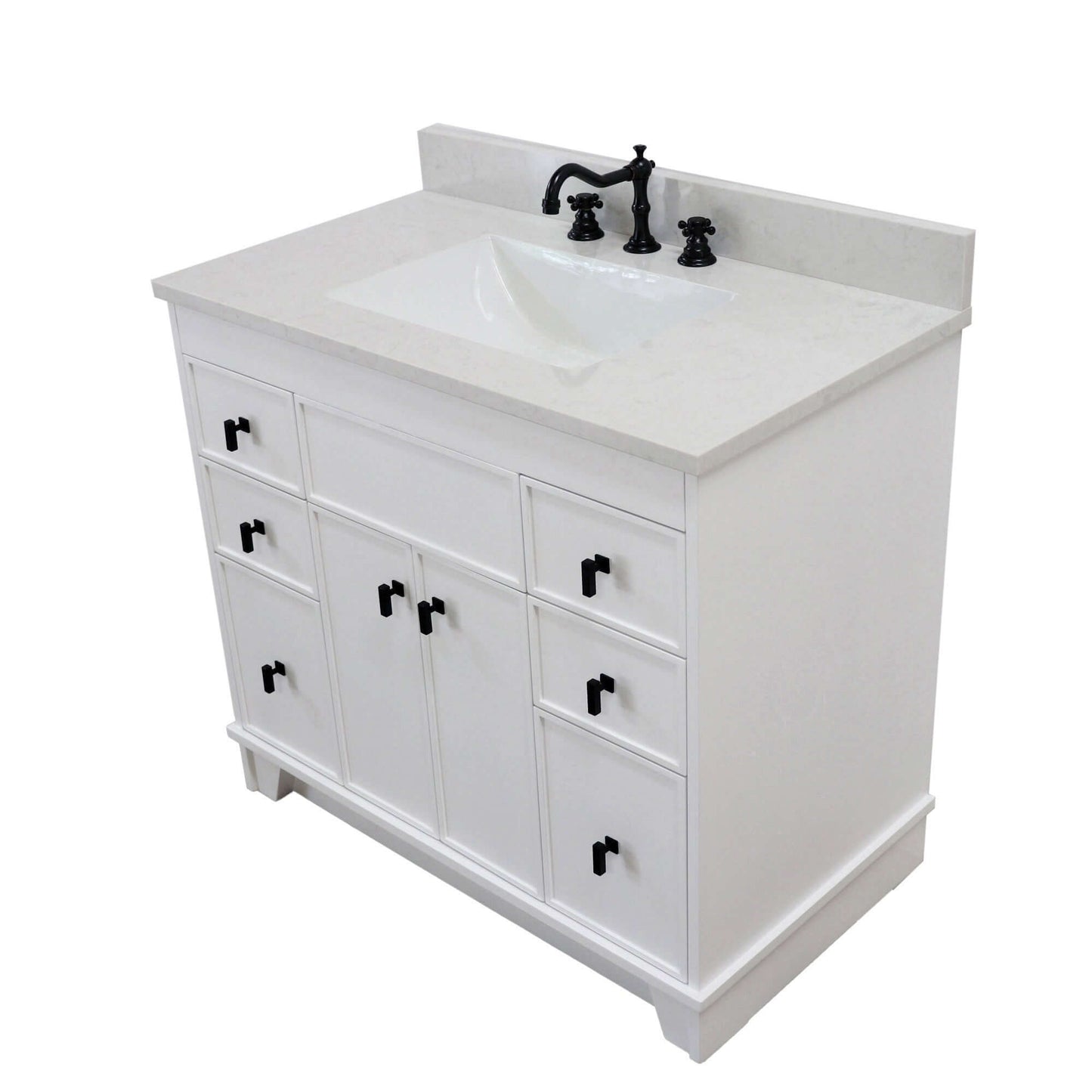 39 in. Single Sink Vanity in White finish with Engineered Quartz Top - 3922-BL-WH-AQ