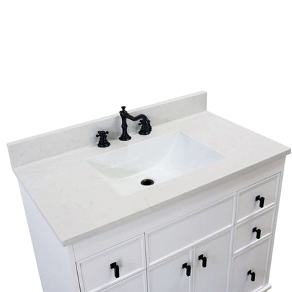 39 in. Single Sink Vanity in White finish with Engineered Quartz Top - 3922-BL-WH-AQ