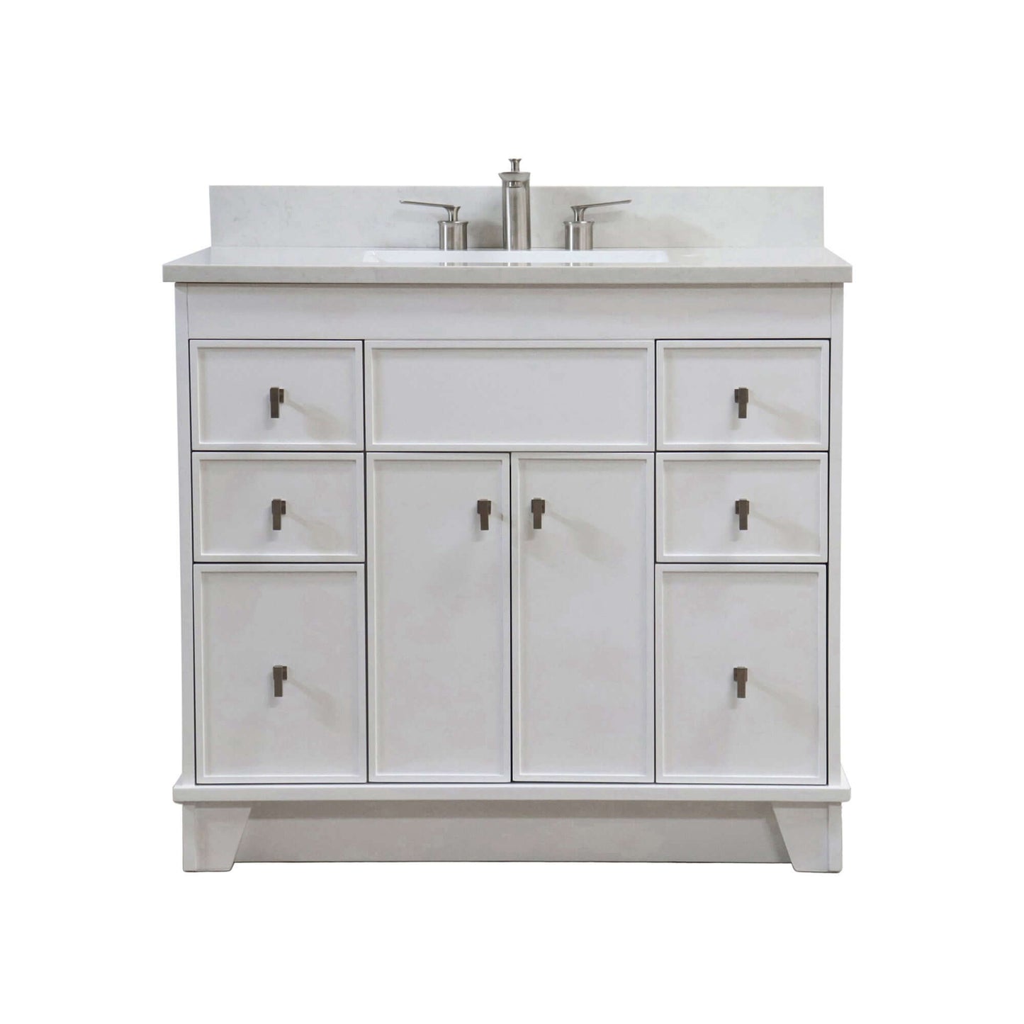 39 in. Single Sink Vanity in White finish with Engineered Quartz Top - 3922-BN-WH-AQ