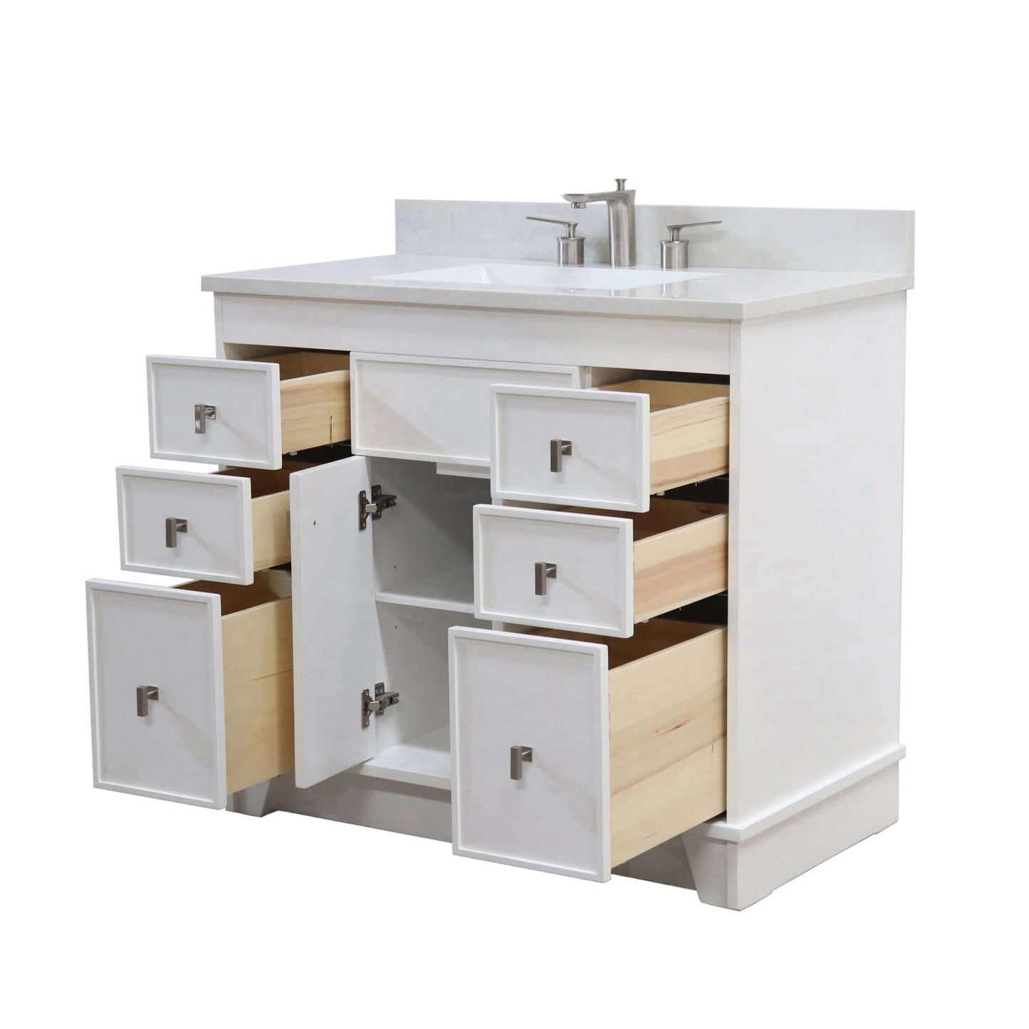 39 in. Single Sink Vanity in White finish with Engineered Quartz Top - 3922-BN-WH-AQ