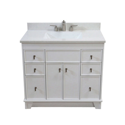 39 in. Single Sink Vanity in White finish with Engineered Quartz Top - 3922-BN-WH-AQ