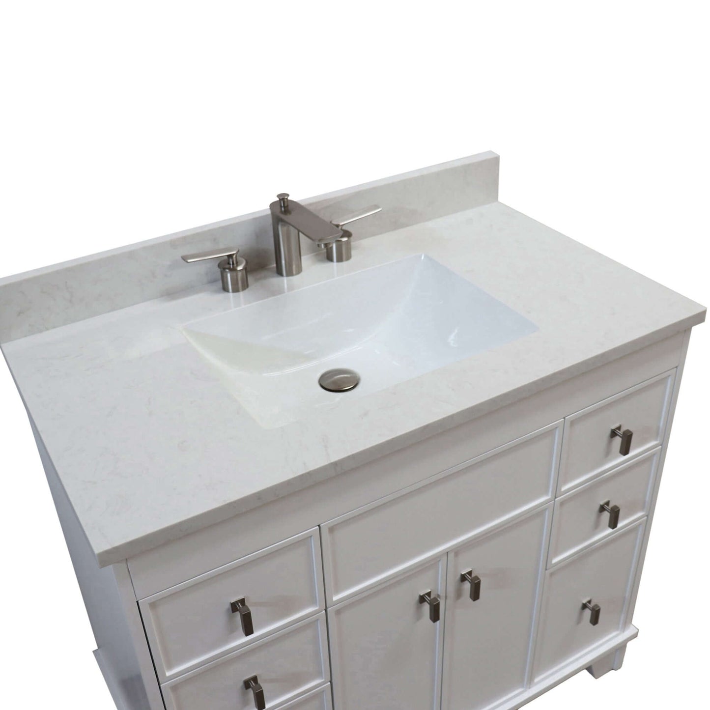 39 in. Single Sink Vanity in White finish with Engineered Quartz Top - 3922-BN-WH-AQ