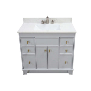 39 in. Single Sink Vanity in French Gray finish with Engineered Quartz Top - 3922-GD-FG-AQ