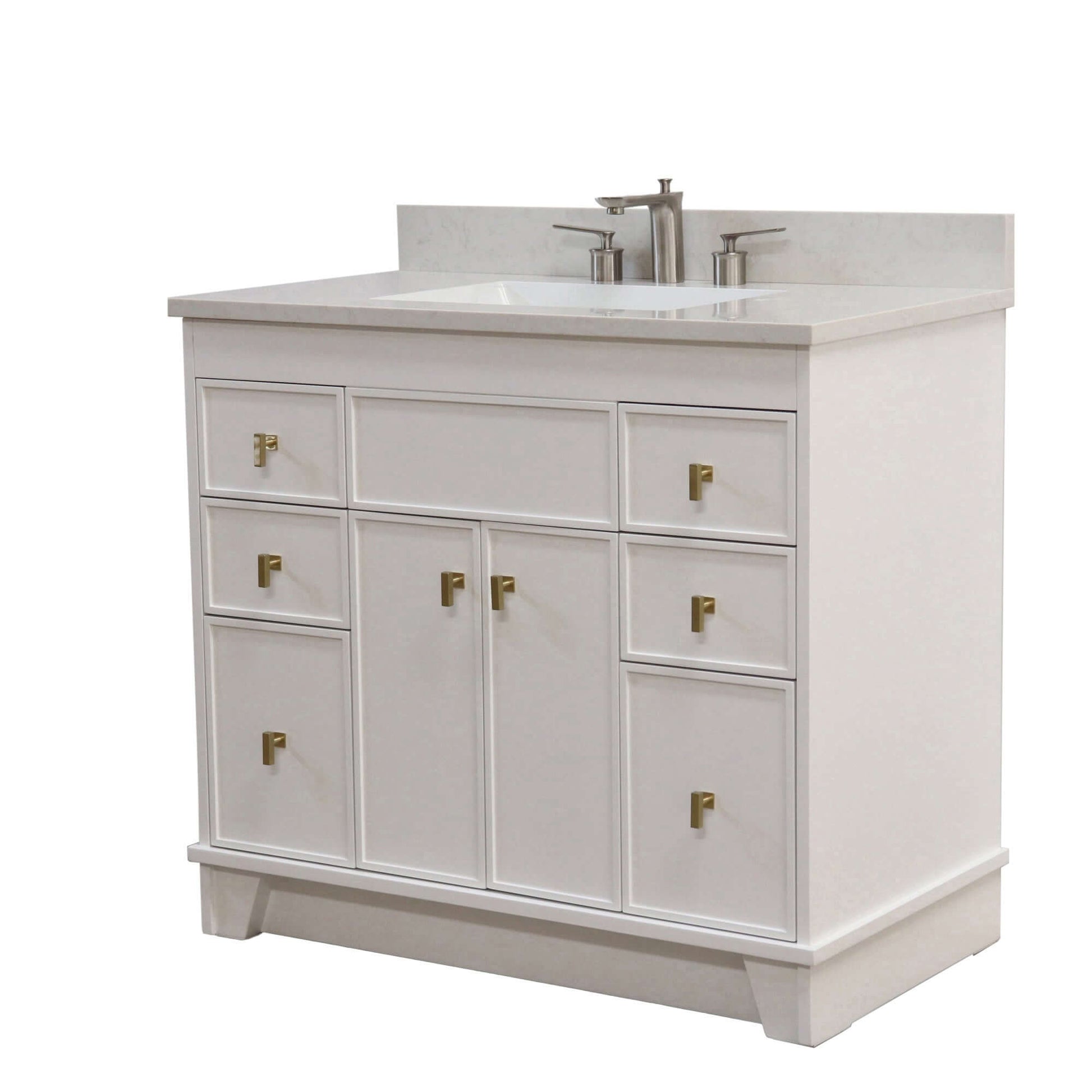 39 in. Single Sink Vanity in White finish with Engineered Quartz Top - 3922-GD-WH-AQ