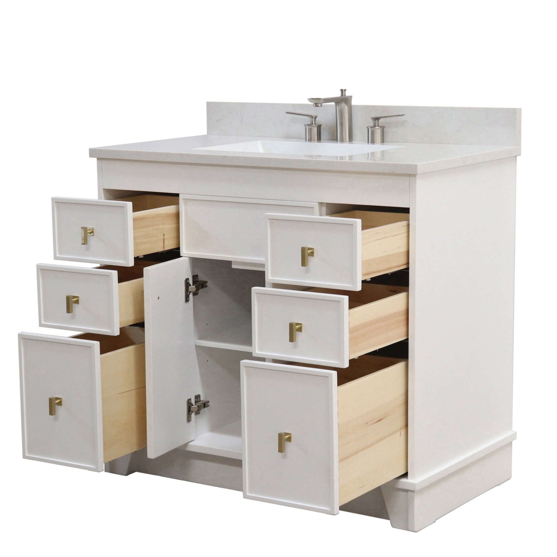 39 in. Single Sink Vanity in White finish with Engineered Quartz Top - 3922-GD-WH-AQ