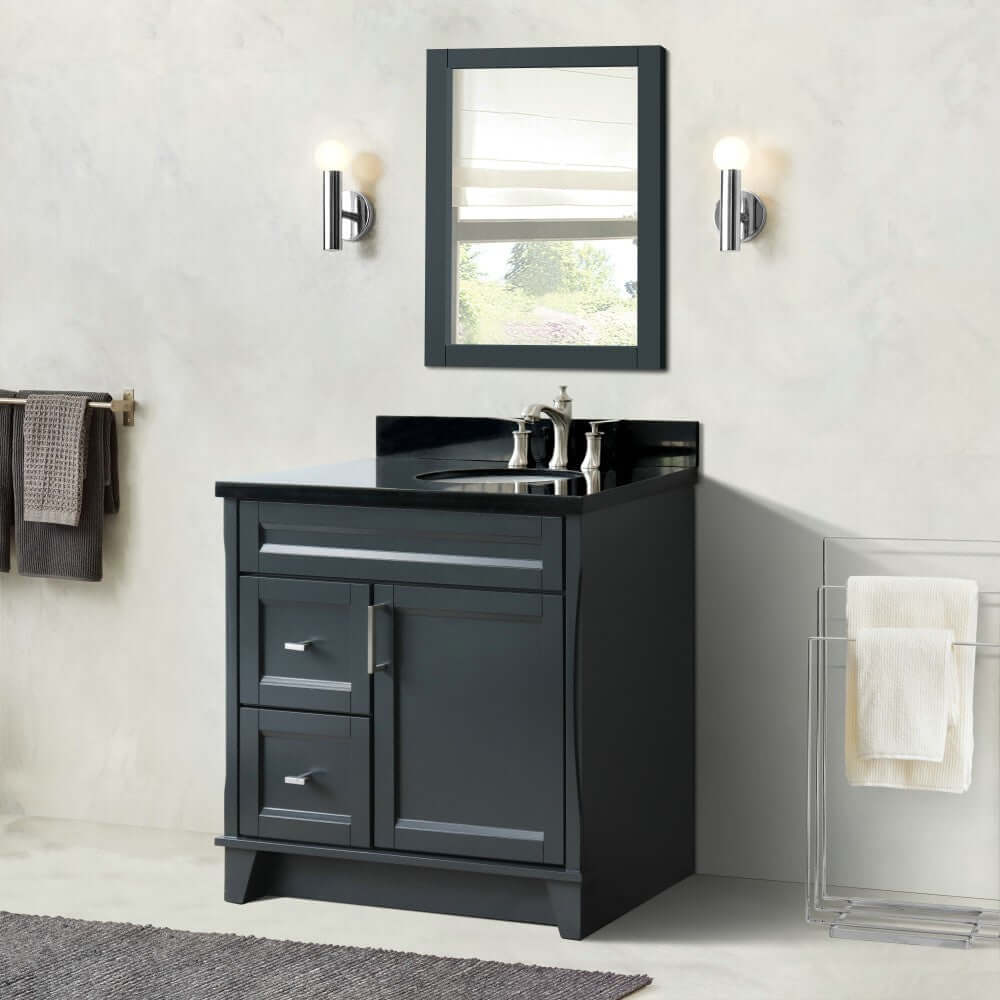 37" Single sink vanity in Dark Gray finish with Black galaxy granite and LEFT oval sink- RIGHT drawers - 400700-37R-DG-BGOR