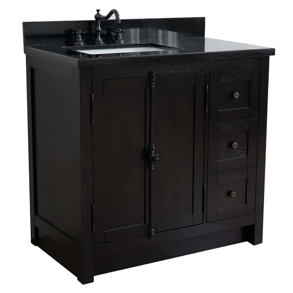 37" Single vanity in Brown Ash finish with Black galaxy top and rectangle sink - Left doors/Left sink - 400100-37L-BA-BGR