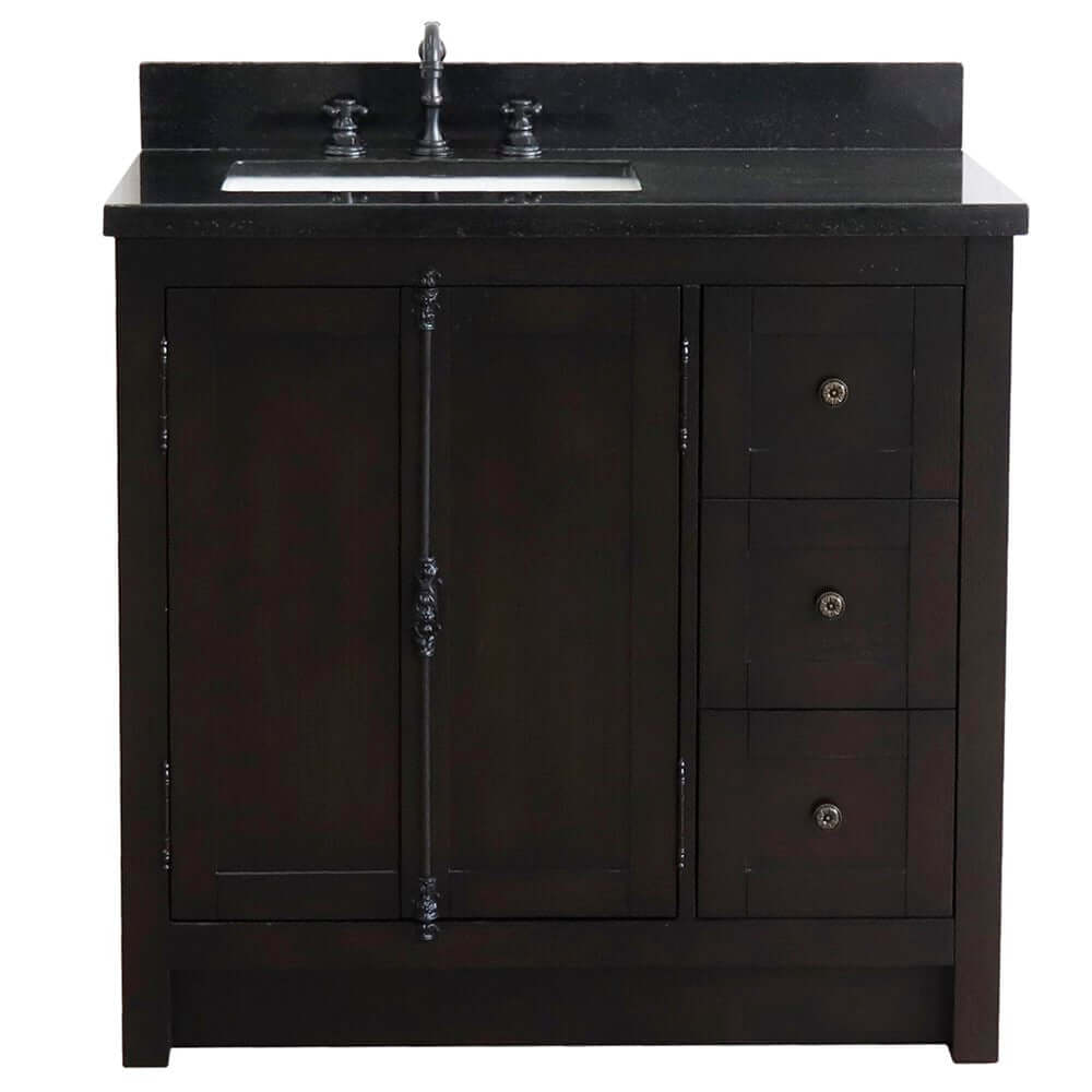 37" Single vanity in Brown Ash finish with Black galaxy top and rectangle sink - Left doors/Left sink - 400100-37L-BA-BGR