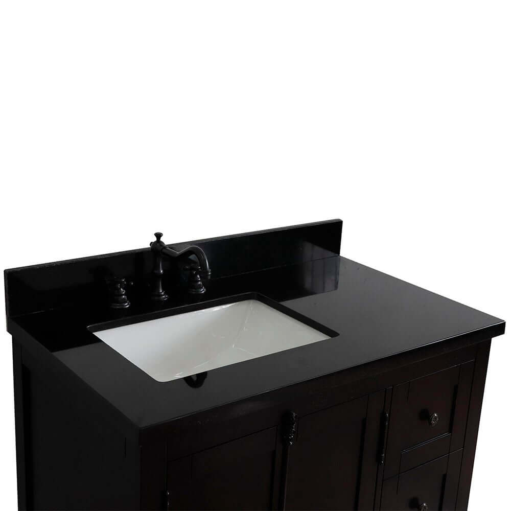 37" Single vanity in Brown Ash finish with Black galaxy top and rectangle sink - Left doors/Left sink - 400100-37L-BA-BGR