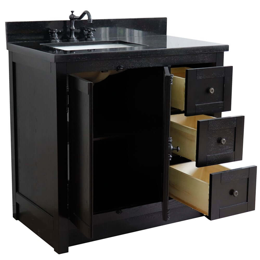 37" Single vanity in Brown Ash finish with Black galaxy top and rectangle sink - Left doors/Left sink - 400100-37L-BA-BGR