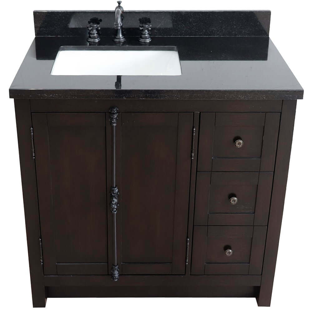 37" Single vanity in Brown Ash finish with Black galaxy top and rectangle sink - Left doors/Left sink - 400100-37L-BA-BGR