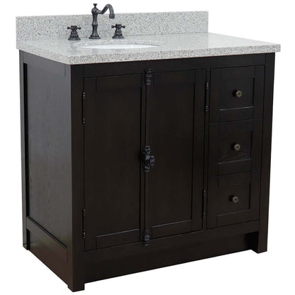 37" Single vanity in Brown Ash finish with Gray granite top and oval sink - Left doors/Left sink - 400100-37L-BA-GYO