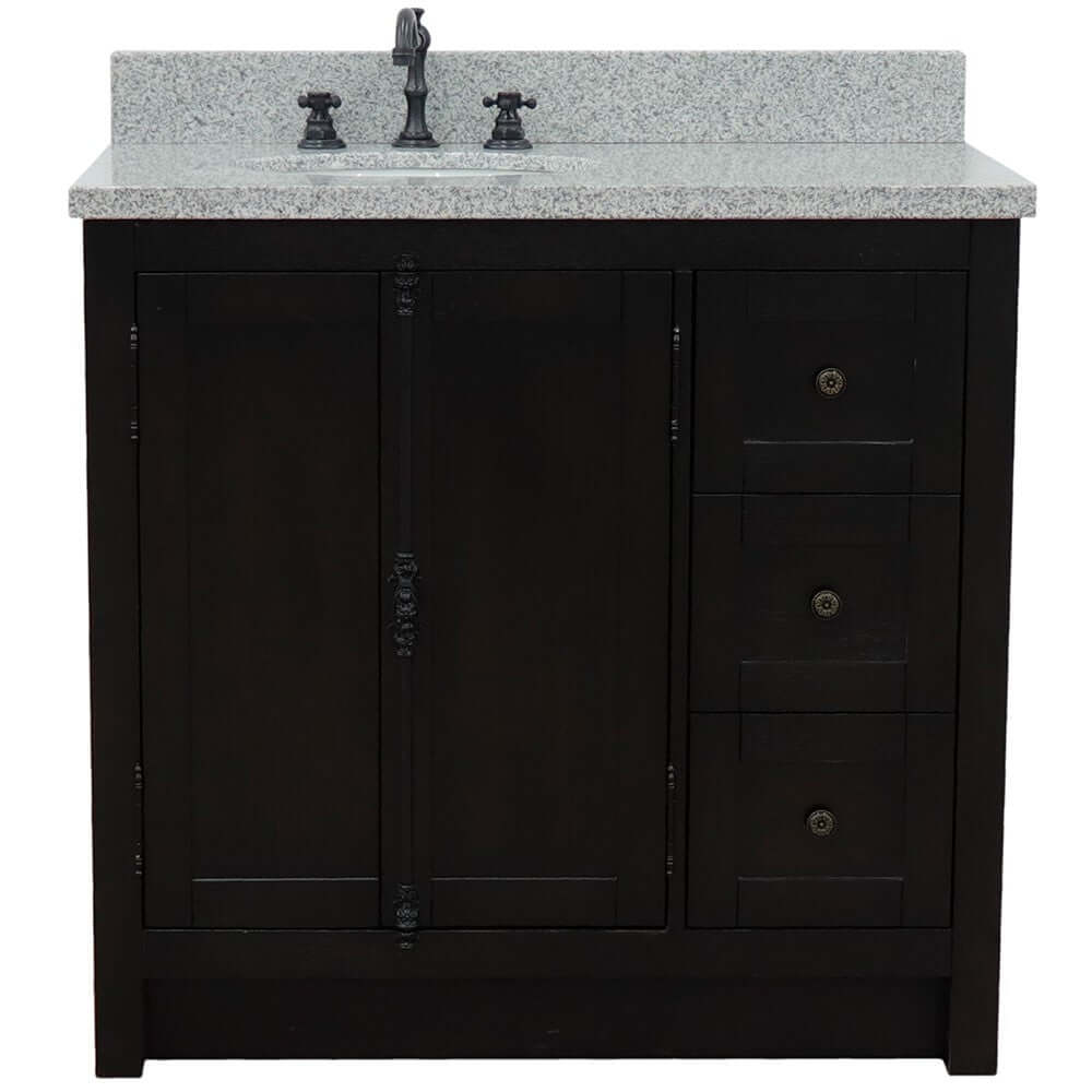 37" Single vanity in Brown Ash finish with Gray granite top and oval sink - Left doors/Left sink - 400100-37L-BA-GYO