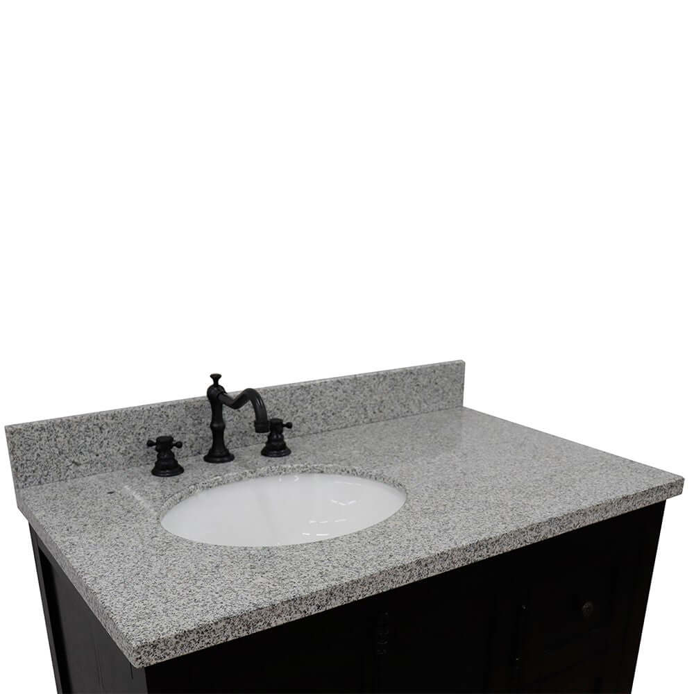 37" Single vanity in Brown Ash finish with Gray granite top and oval sink - Left doors/Left sink - 400100-37L-BA-GYO