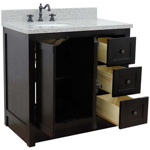 37" Single vanity in Brown Ash finish with Gray granite top and oval sink - Left doors/Left sink - 400100-37L-BA-GYO