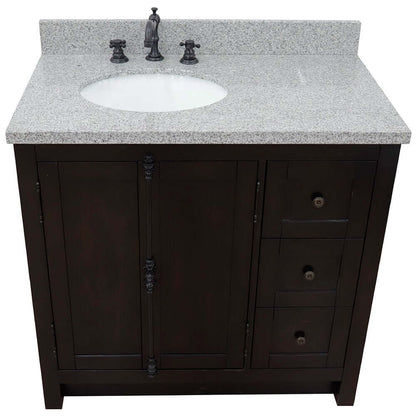 37" Single vanity in Brown Ash finish with Gray granite top and oval sink - Left doors/Left sink - 400100-37L-BA-GYO