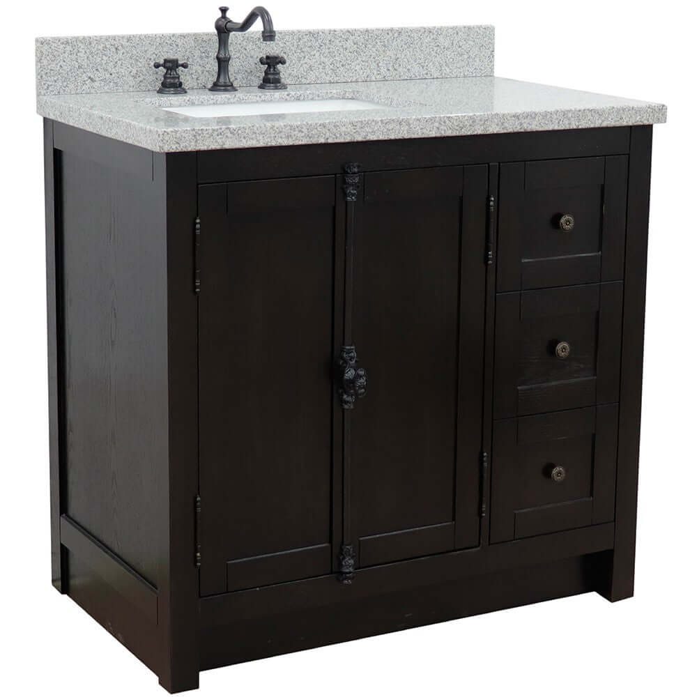 37" Single vanity in Brown Ash finish with Gray granite top and rectangle sink - Left doors/Left sink - 400100-37L-BA-GYR