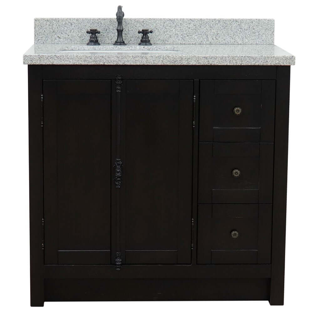 37" Single vanity in Brown Ash finish with Gray granite top and rectangle sink - Left doors/Left sink - 400100-37L-BA-GYR