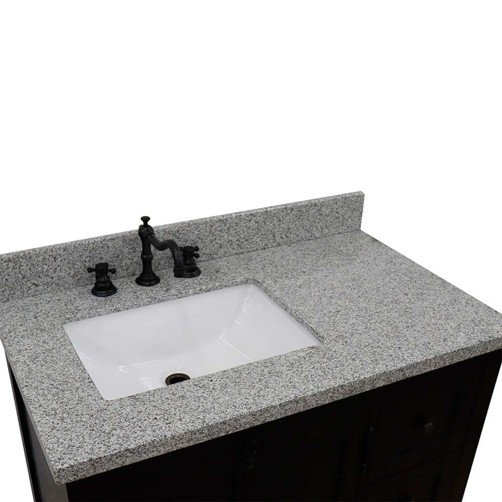 37" Single vanity in Brown Ash finish with Gray granite top and rectangle sink - Left doors/Left sink - 400100-37L-BA-GYR