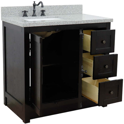 37" Single vanity in Brown Ash finish with Gray granite top and rectangle sink - Left doors/Left sink - 400100-37L-BA-GYR