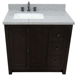 37" Single vanity in Brown Ash finish with Gray granite top and rectangle sink - Left doors/Left sink - 400100-37L-BA-GYR
