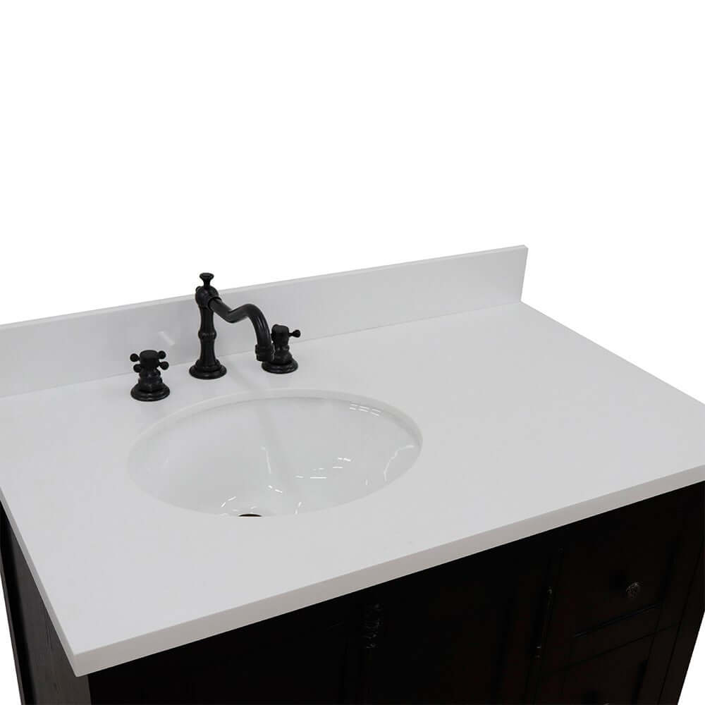 37" Single vanity in Brown Ash finish with White quartz top and oval sink - Left doors/Left sink - 400100-37L-BA-WEO