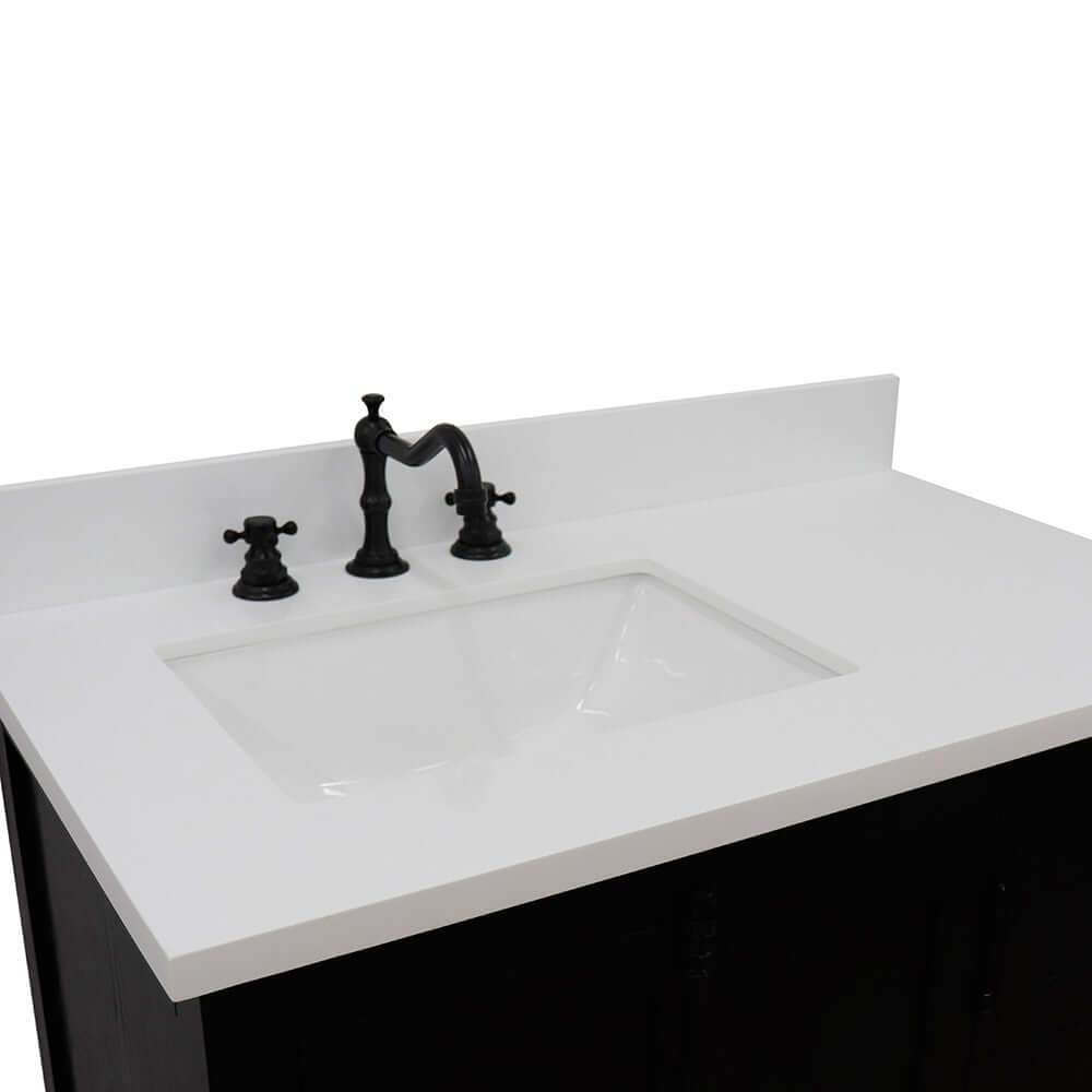 37" Single vanity in Brown Ash finish with White quartz top and rectangle sink - Left doors/Left sink - 400100-37L-BA-WER