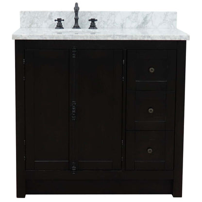 37" Single vanity in Brown Ash finish with White Carrara top and oval sink - Left doors/Left sink - 400100-37L-BA-WMO