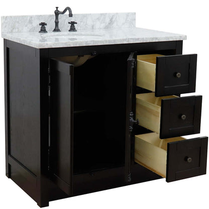 37" Single vanity in Brown Ash finish with White Carrara top and oval sink - Left doors/Left sink - 400100-37L-BA-WMO