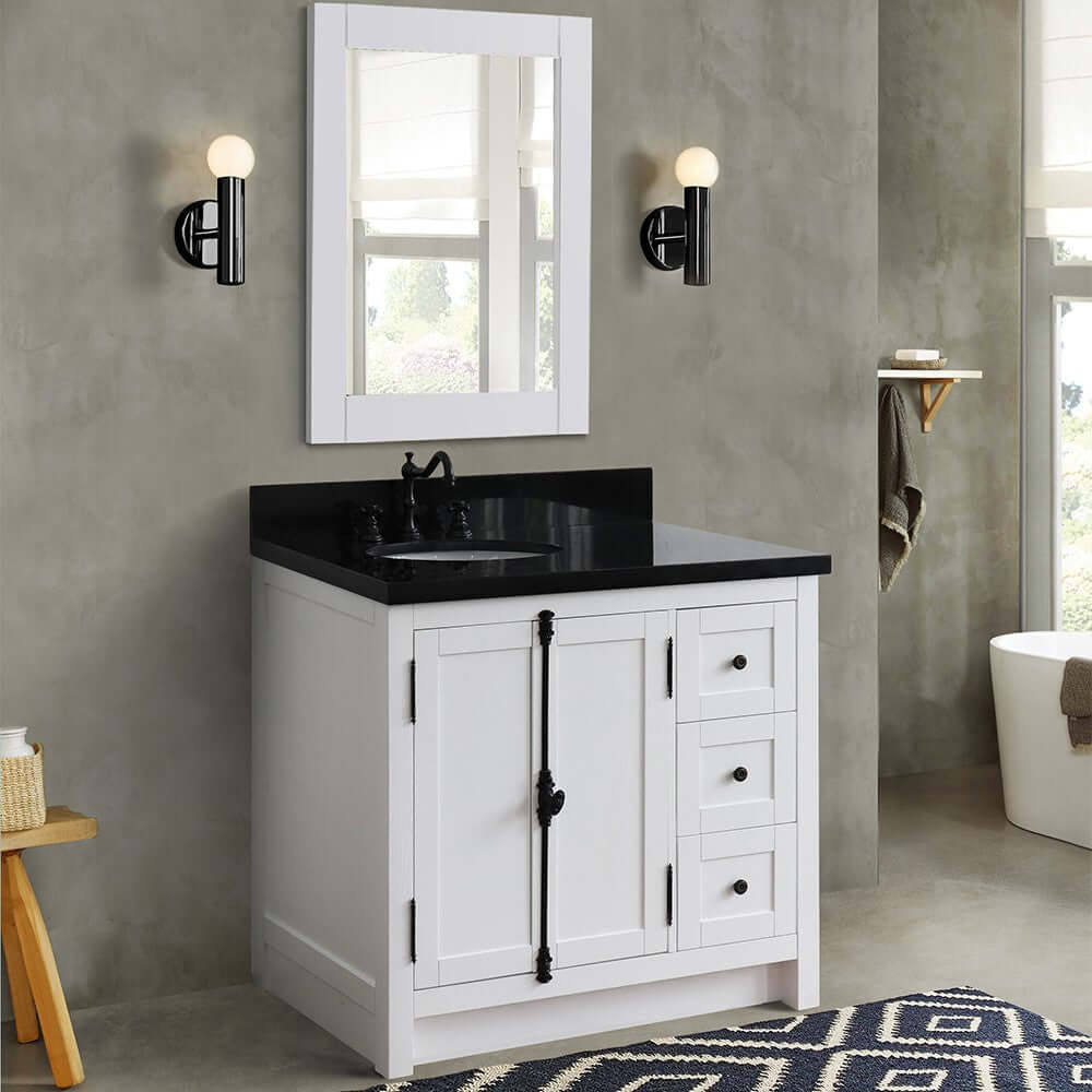 37" Single vanity in Glacier Ash finish with Black galaxy top and oval sink - Left doors/Left sink - 400100-37L-GA-BGO