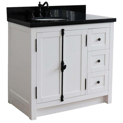 37" Single vanity in Glacier Ash finish with Black galaxy top and oval sink - Left doors/Left sink - 400100-37L-GA-BGO