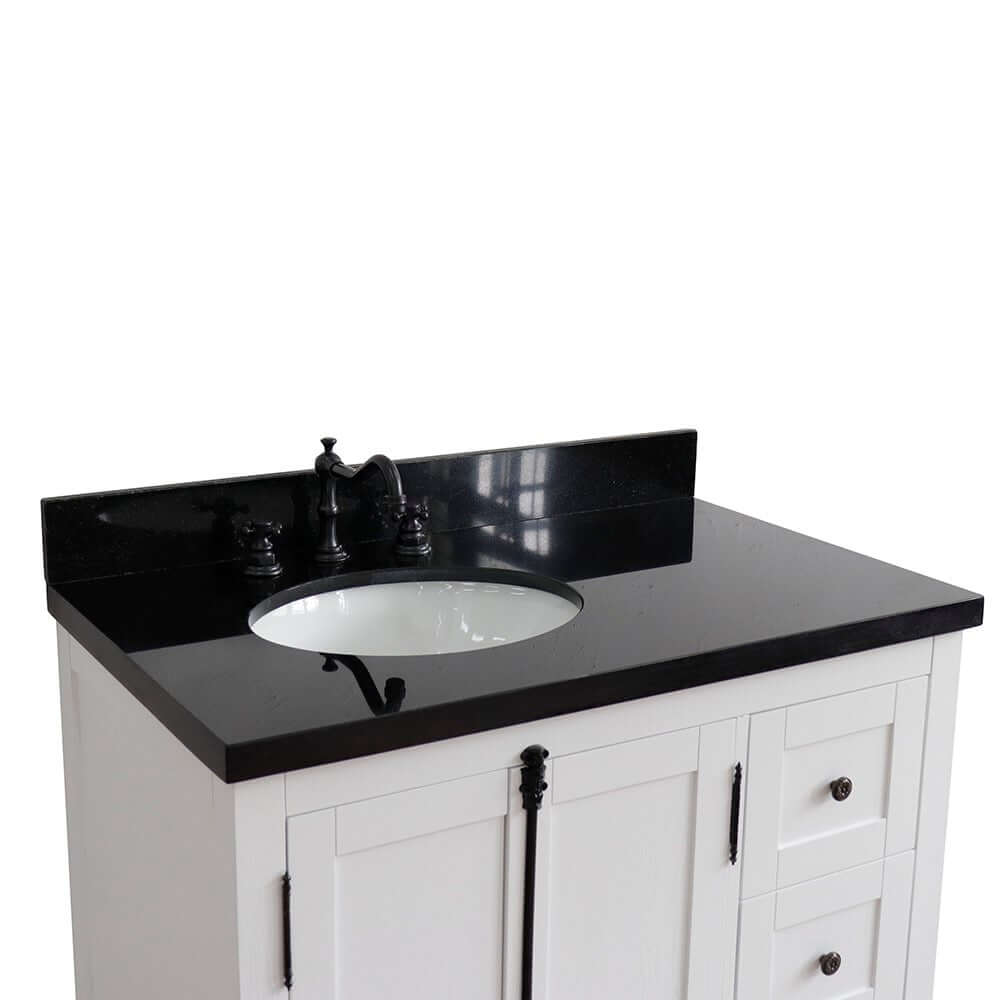 37" Single vanity in Glacier Ash finish with Black galaxy top and oval sink - Left doors/Left sink - 400100-37L-GA-BGO