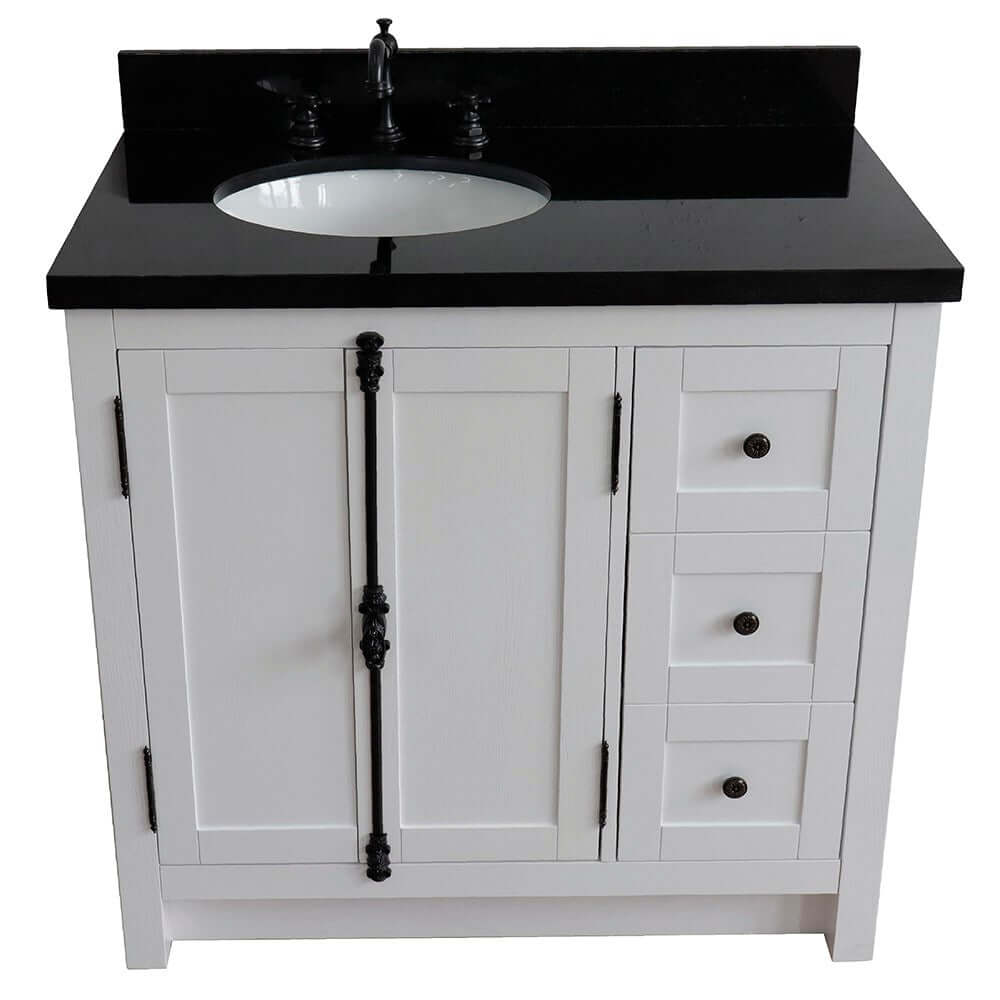 37" Single vanity in Glacier Ash finish with Black galaxy top and oval sink - Left doors/Left sink - 400100-37L-GA-BGO