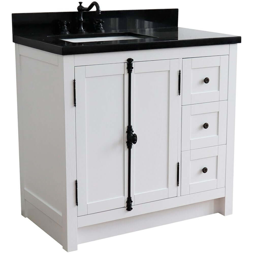 37" Single vanity in Glacier Ash finish with Black galaxy top and rectangle sink - Left doors/Left sink - 400100-37L-GA-BGR