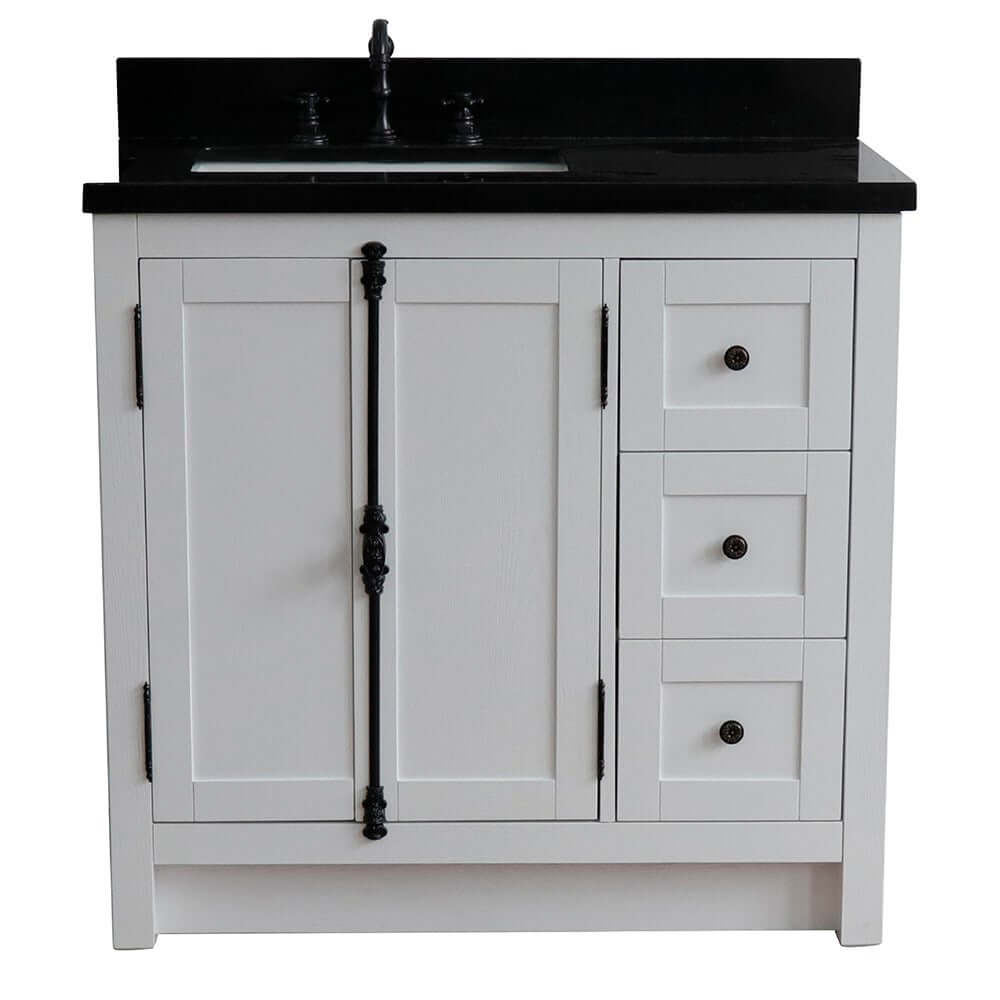 37" Single vanity in Glacier Ash finish with Black galaxy top and rectangle sink - Left doors/Left sink - 400100-37L-GA-BGR