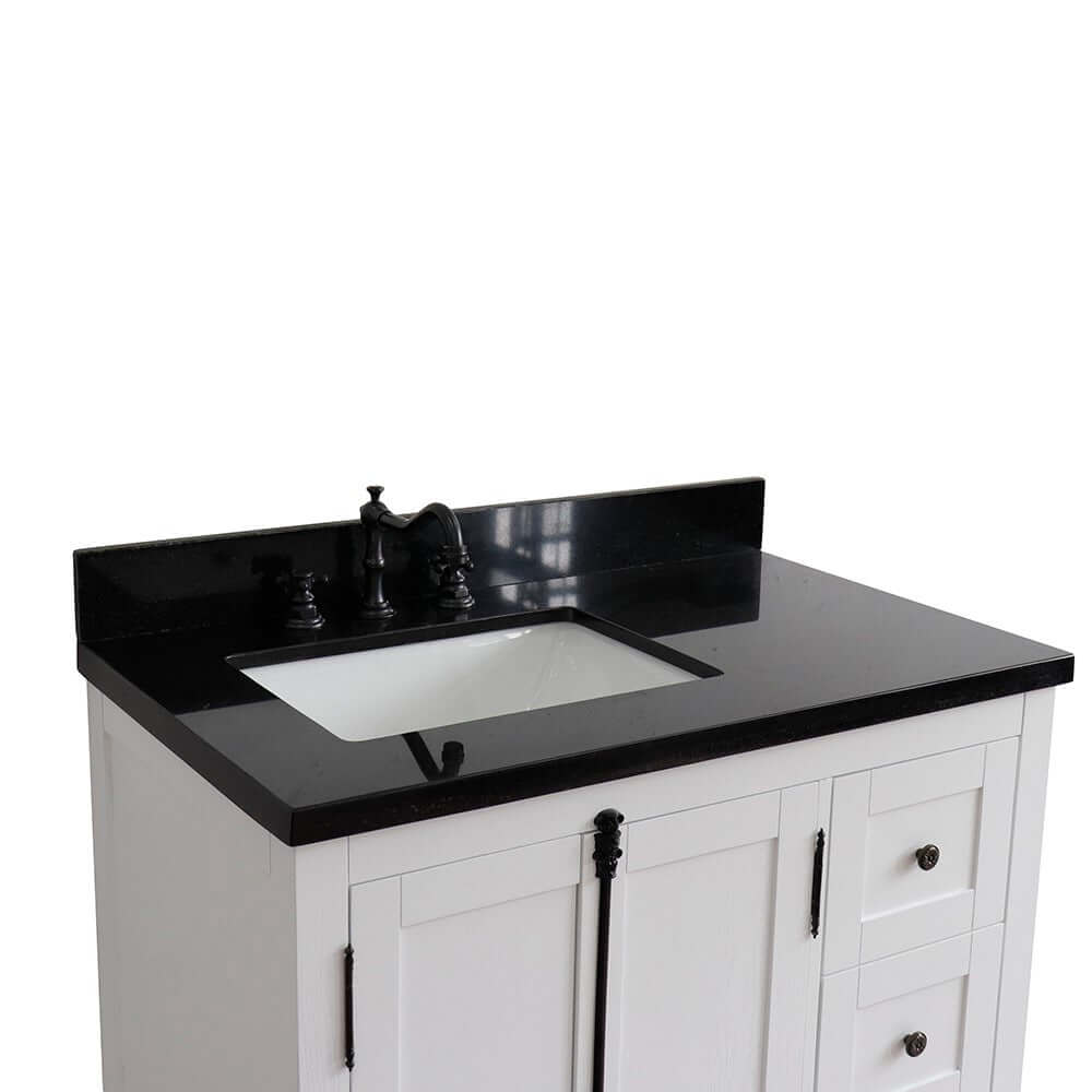 37" Single vanity in Glacier Ash finish with Black galaxy top and rectangle sink - Left doors/Left sink - 400100-37L-GA-BGR