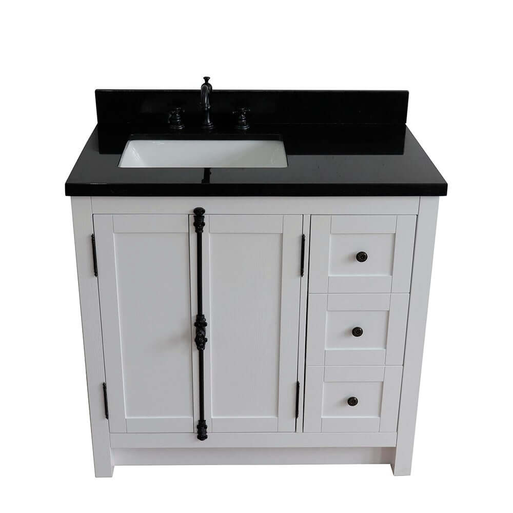 37" Single vanity in Glacier Ash finish with Black galaxy top and rectangle sink - Left doors/Left sink - 400100-37L-GA-BGR