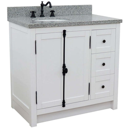 37" Single vanity in Glacier Ash finish with Gray granite top and oval sink - Left doors/Left sink - 400100-37L-GA-GYO