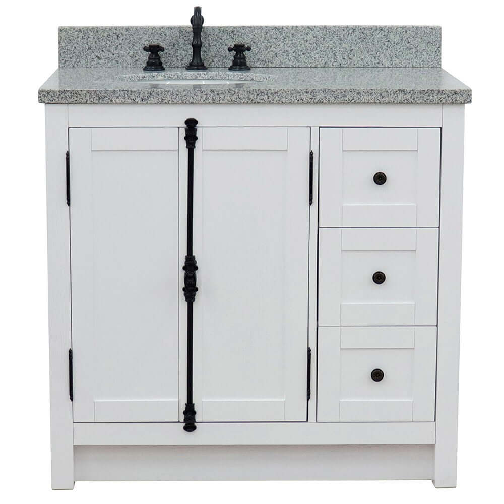 37" Single vanity in Glacier Ash finish with Gray granite top and oval sink - Left doors/Left sink - 400100-37L-GA-GYO