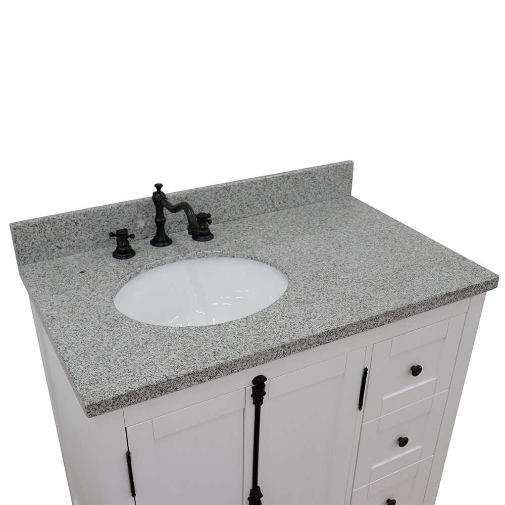 37" Single vanity in Glacier Ash finish with Gray granite top and oval sink - Left doors/Left sink - 400100-37L-GA-GYO