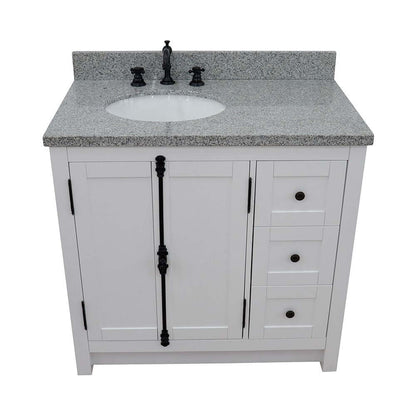 37" Single vanity in Glacier Ash finish with Gray granite top and oval sink - Left doors/Left sink - 400100-37L-GA-GYO