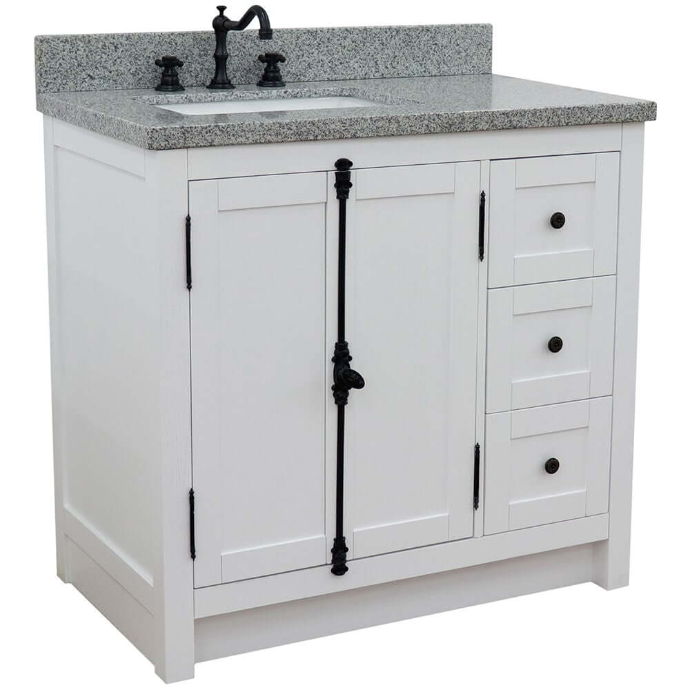 37" Single vanity in Glacier Ash finish with Gray granite top and rectangle sink - Left doors/Left sink - 400100-37L-GA-GYR