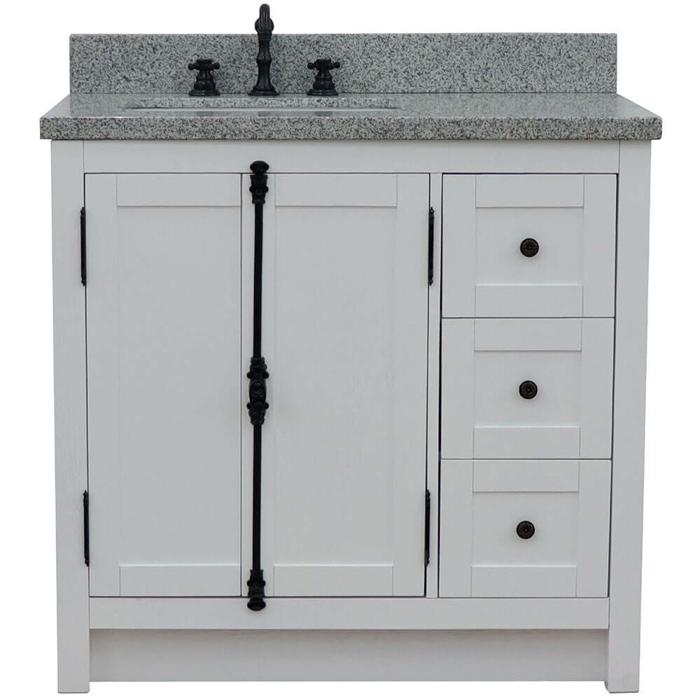 37" Single vanity in Glacier Ash finish with Gray granite top and rectangle sink - Left doors/Left sink - 400100-37L-GA-GYR