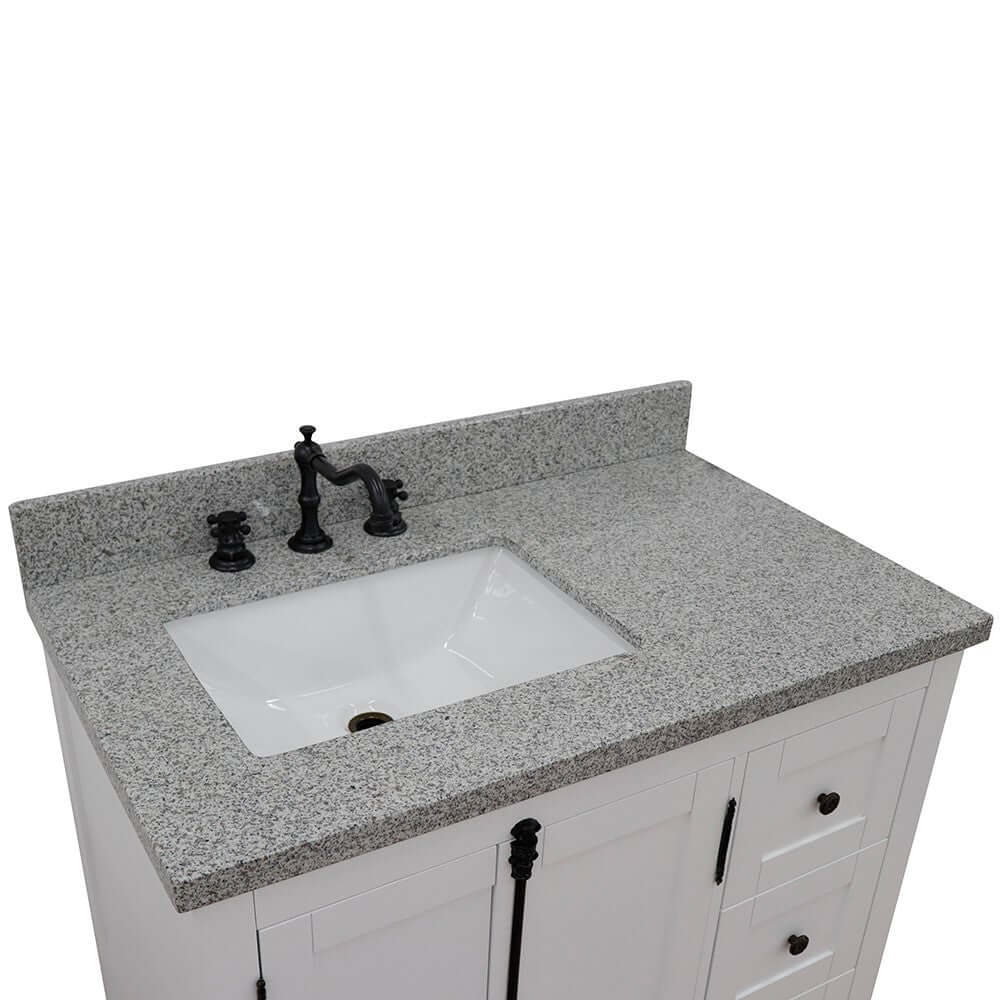 37" Single vanity in Glacier Ash finish with Gray granite top and rectangle sink - Left doors/Left sink - 400100-37L-GA-GYR