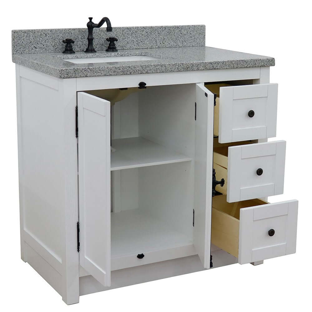 37" Single vanity in Glacier Ash finish with Gray granite top and rectangle sink - Left doors/Left sink - 400100-37L-GA-GYR