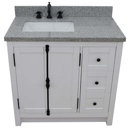 37" Single vanity in Glacier Ash finish with Gray granite top and rectangle sink - Left doors/Left sink - 400100-37L-GA-GYR