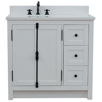 37" Single vanity in Glacier Ash finish with White quartz top and oval sink - Left doors/Left sink - 400100-37L-GA-WEO