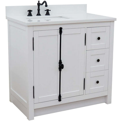 37" Single vanity in Glacier Ash finish with White quartz top and rectangle sink - Left doors/Left sink - 400100-37L-GA-WER