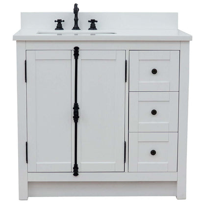 37" Single vanity in Glacier Ash finish with White quartz top and rectangle sink - Left doors/Left sink - 400100-37L-GA-WER