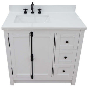 37" Single vanity in Glacier Ash finish with White quartz top and rectangle sink - Left doors/Left sink - 400100-37L-GA-WER